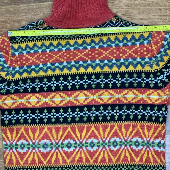 Y2K Vintg  Chunky Turtleneck Sweater Holiday Multicolor Rainbow Stripe Geometric - Picture 7 of 9